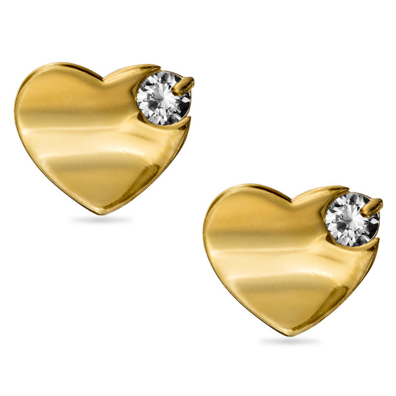 Main Image 1 of Child's Cubic Zirconia Heart Stud Earrings in 14K Gold
