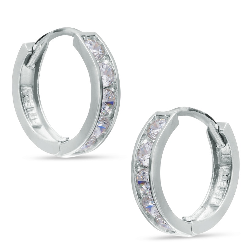 Child's Cubic Zirconia Huggie Hoop Earrings in 14K White Gold