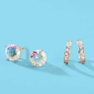 Child's Cubic Zirconia Huggie Hoop Earrings in 14K White Gold