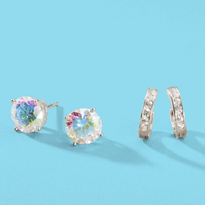 Child's Cubic Zirconia Huggie Hoop Earrings in 14K White Gold