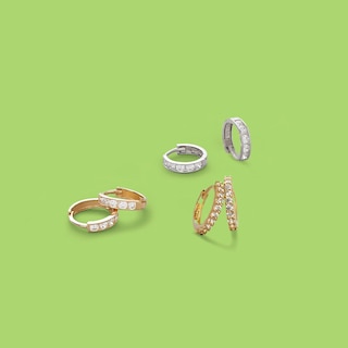 Child's Cubic Zirconia Huggie Hoop Earrings in 14K White Gold