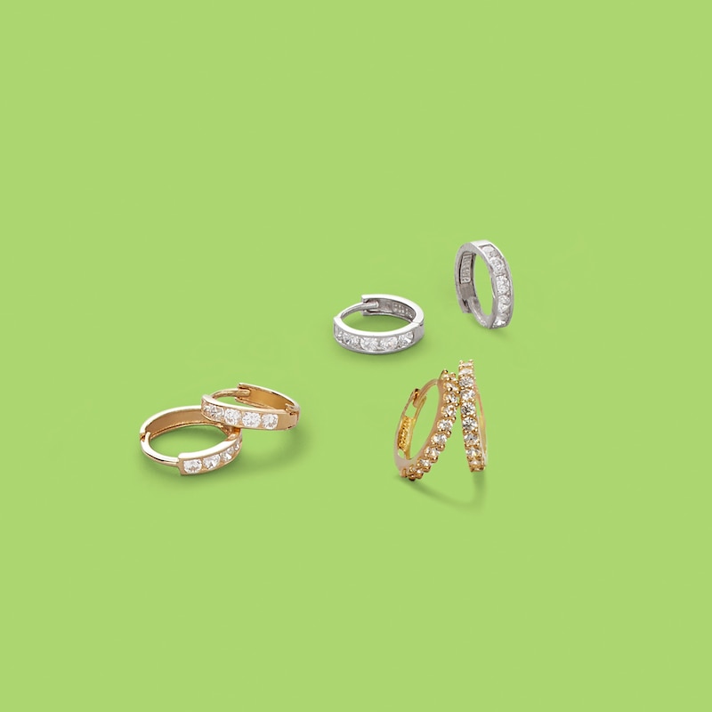 Main Image 4 of Child's Cubic Zirconia Huggie Hoop Earrings in 14K White Gold