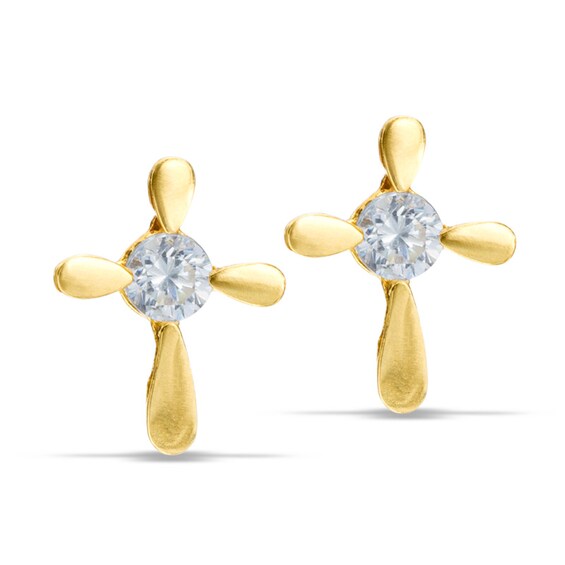 Child's Cubic Zirconia Cross Stud Earrings in 14K Gold