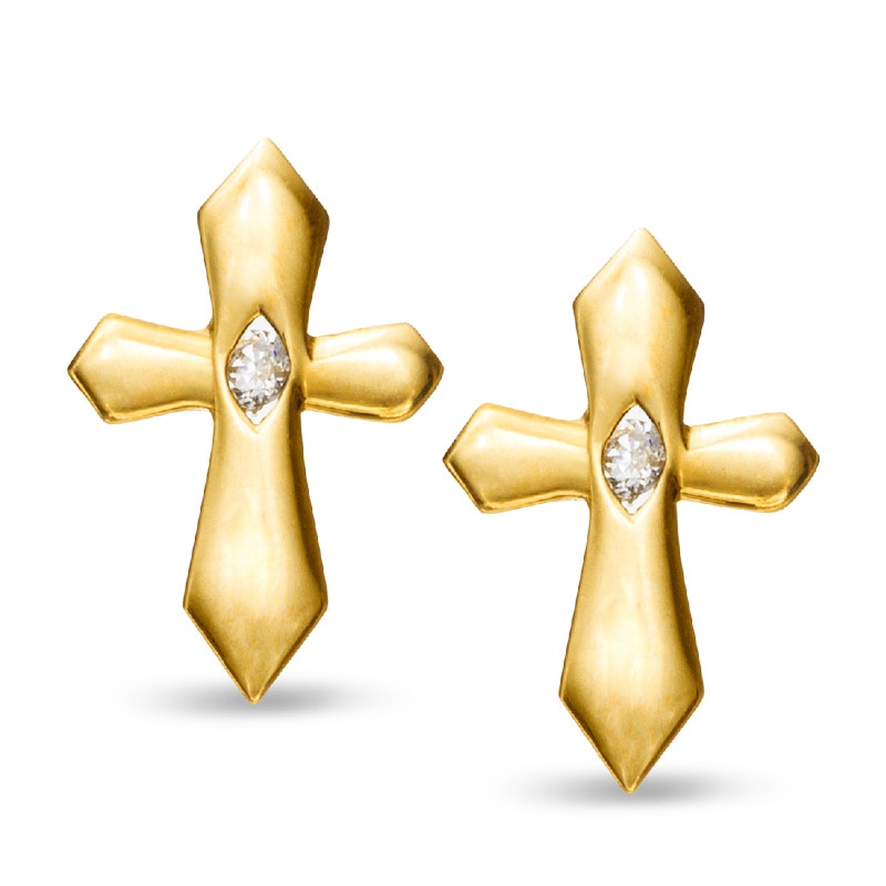 Child's Cubic Zirconia Flare Cross Stud Earrings in 14K Gold