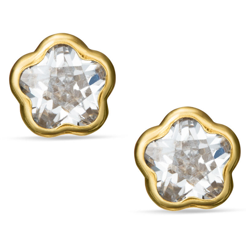 Main Image 1 of Child's Cubic Zirconia Flower Stud Earrings in 14K Gold