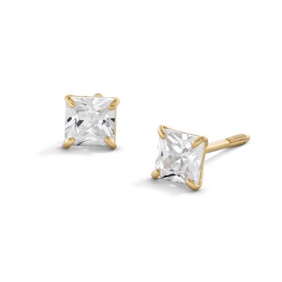 Child's 4mm Princess-Cut Cubic Zirconia Stud Earrings in 14K Gold