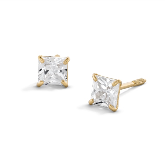 Child's 4mm Princess-Cut Cubic Zirconia Stud Earrings in 14K Gold