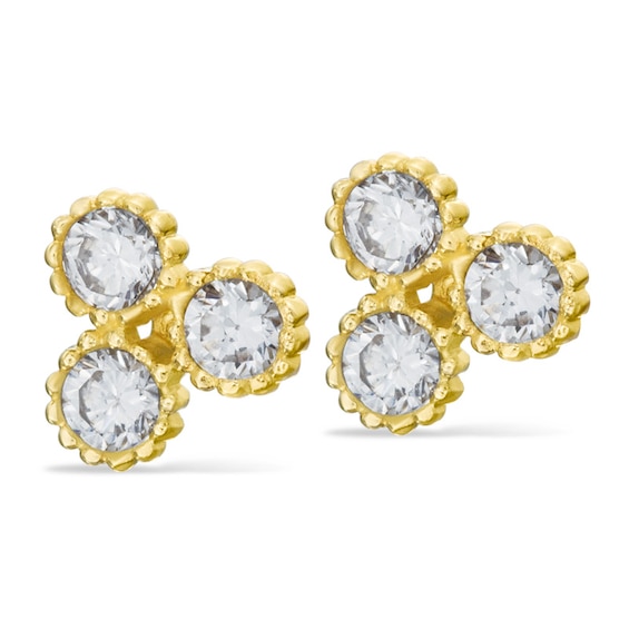 Child's Cubic Zirconia Trio Stud Earrings in 14K Gold