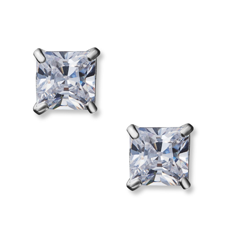 Child's 4mm Princess-Cut Cubic Zirconia Stud Earrings in 14K White Gold