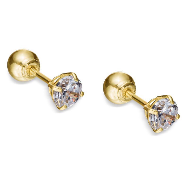 14k Solid Rose gold kids Stud square earring earrings  Screw back #6517