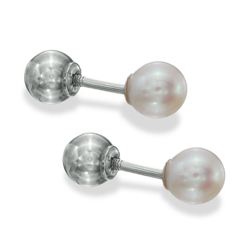 Child's Reversible 4mm Cultured Freshwater Pearl and Ball Stud Earrings in 14K White Gold