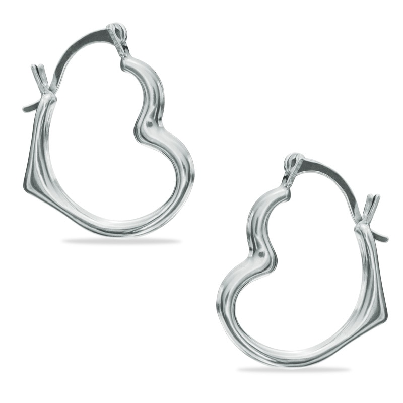 Child's Heart Hoop Earrings in 14K White Gold