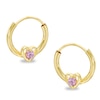 Child's Pink Cubic Zirconia Heart Continous Hoop Earrings in 14K Tube Hollow Gold