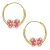 Thumbnail Image 0 of Child's Pink Enamel Butterfly Continuous Hoop Earrings in 14K Gold