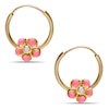 Child's Pink Enamel Flower Hoop Earrings in 14K Gold