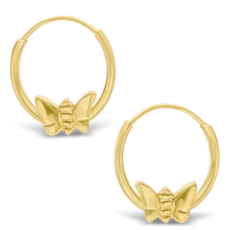 Child's Butterfly Continuous Hoop Earrings in 14K Gold