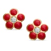 Thumbnail Image 0 of Child's Cubic Zirconia Red Enamel Flower Stud Earrings in 14K Gold