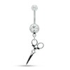 Thumbnail Image 1 of 014 Gauge Cubic Zirconia Scissors Dangle Belly Button Ring in Stainless Steel