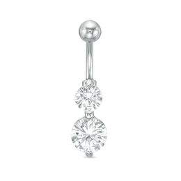 014 Gauge Cubic Zirconia Linear Two-Stone Belly Button Ring in Solid Stainless Steel