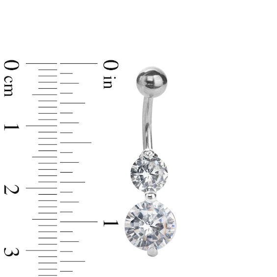 Solid Stainless Steel CZ Linear Two-Stone Belly Button Ring - 14G