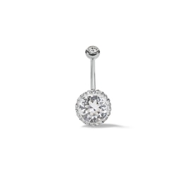 Solid Stainless Steel Crystal Frame Belly Button Ring - 14G