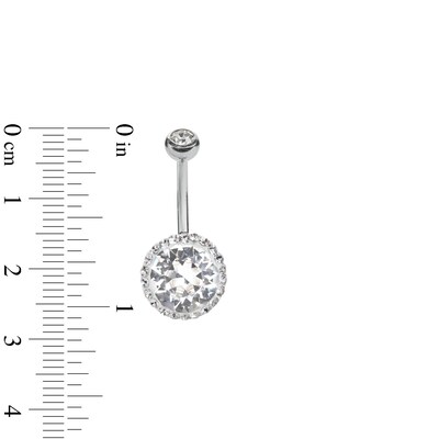 Solid Stainless Steel Crystal Frame Belly Button Ring - 14G