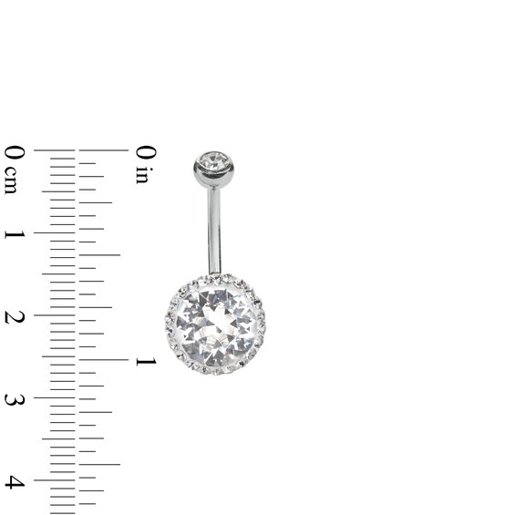 Solid Stainless Steel Crystal Frame Belly Button Ring - 14G