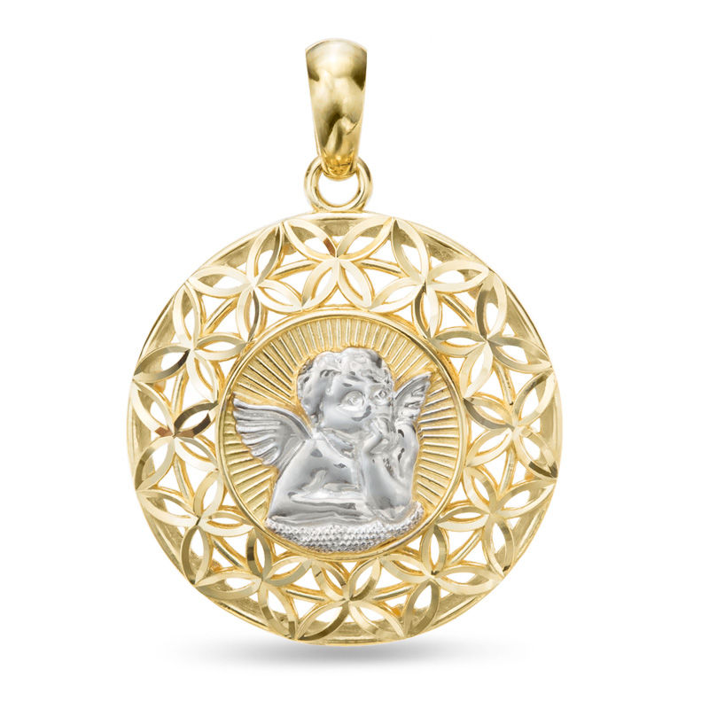 Main Image 1 of Angel Filigree Necklace Charm in 10K Two-Tone Gold