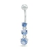 Thumbnail Image 1 of 014 Gauge Blue Cubic Zirconia Three Stone Dangle Belly Button Ring in Stainless Steel
