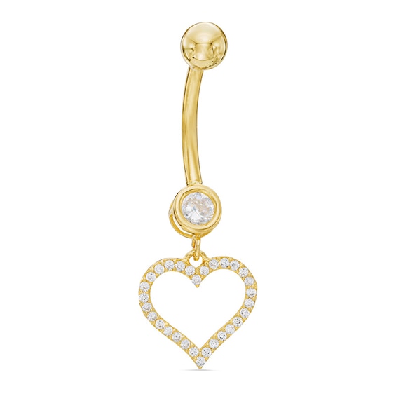 014 Gauge Cubic Zirconia Heart Dangle Belly Button Ring in 10K Gold