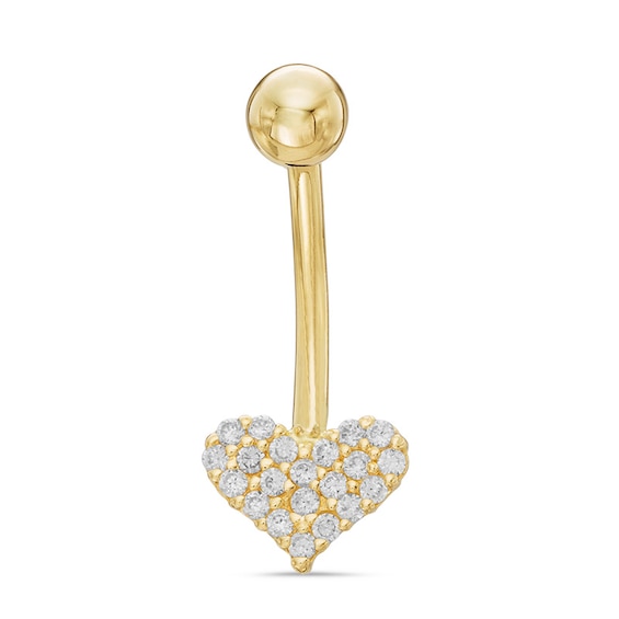 014 Gauge Cubic Zirconia Heart Belly Button Ring in 10K Gold