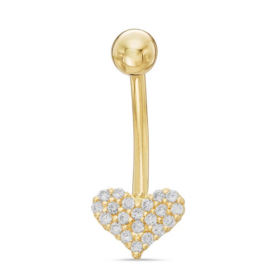 014 Gauge Cubic Zirconia Heart Belly Button Ring in 10K Gold