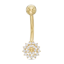 014 Gauge Cubic Zirconia Flower Belly Button Ring in Solid 10K Gold