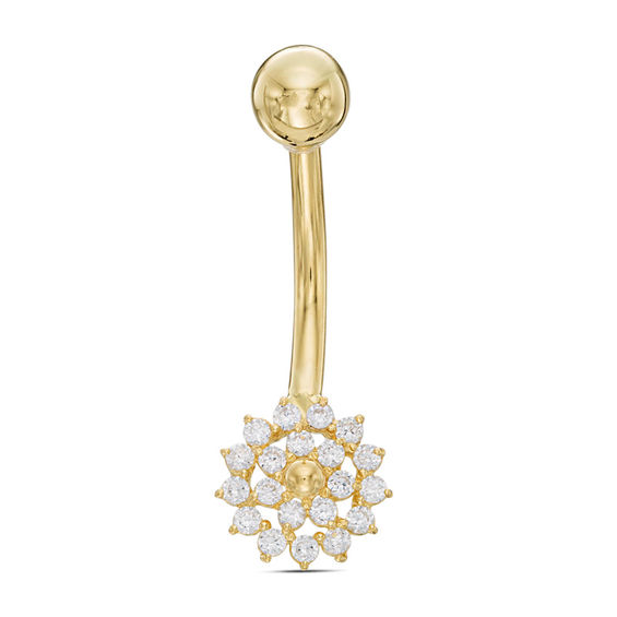 014 Gauge Blue and White Cubic Zirconia Frame Belly Button Ring in
