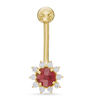 Thumbnail Image 1 of 014 Gauge Garnet and Cubic Zirconia Frame Belly Button Ring in 10K Gold