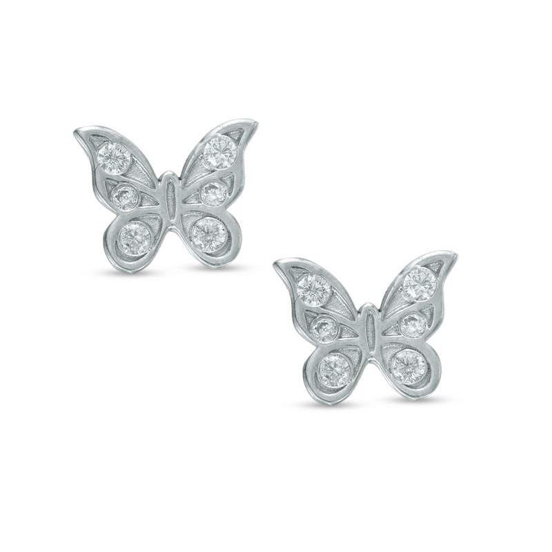 Cubic Zirconia Butterfly Stud Earrings in 10K White Gold