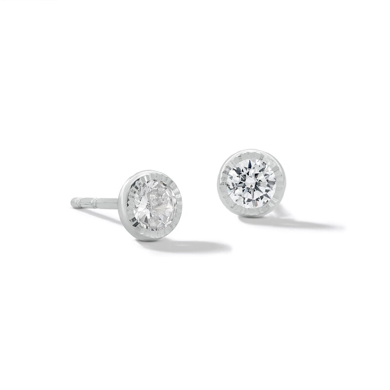 10K White Gold CZ Round Bezel Studs