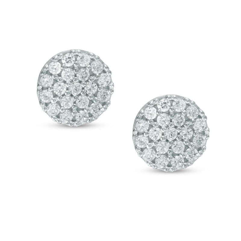 Cubic Zirconia Circle Stud Earrings in 10K White Gold