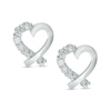 Cubic Zirconia Ribbon Heart Stud Earrings in 10K White Gold