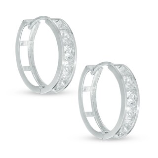 3mm Princess-Cut Cubic Zirconia Huggie Hoop Earrings in 10K White Gold