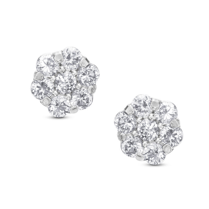 Main Image 1 of Cubic Zirconia Flower Stud Earrings in 10K White Gold