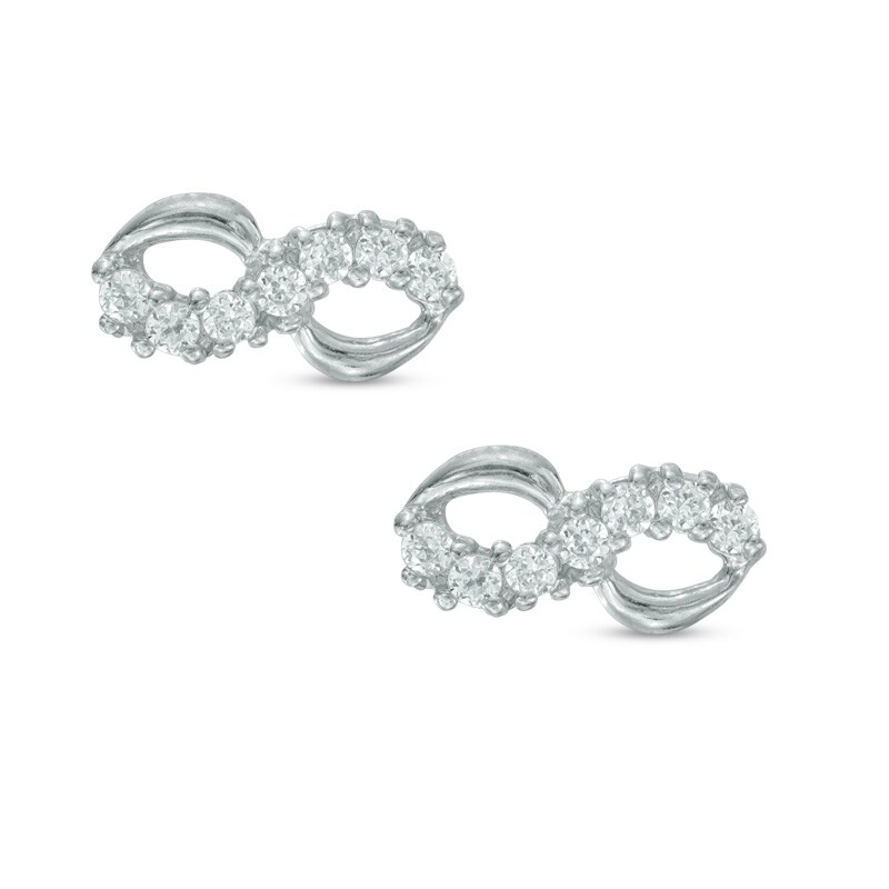 Cubic Zirconia Infinity Stud Earrings in 10K White Gold