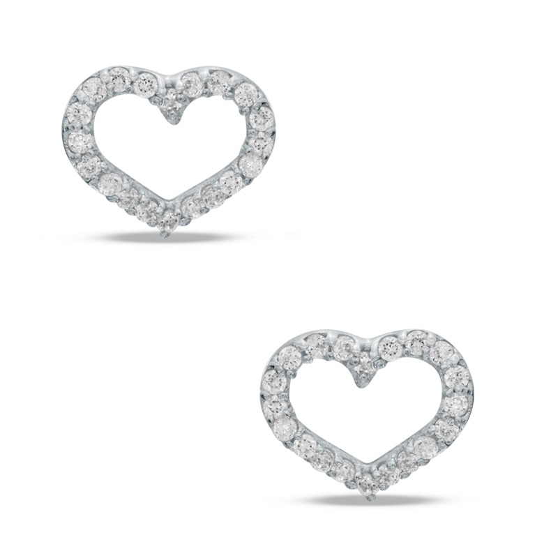 Cubic Zirconia Heart Stud Earrings in 10K White Gold
