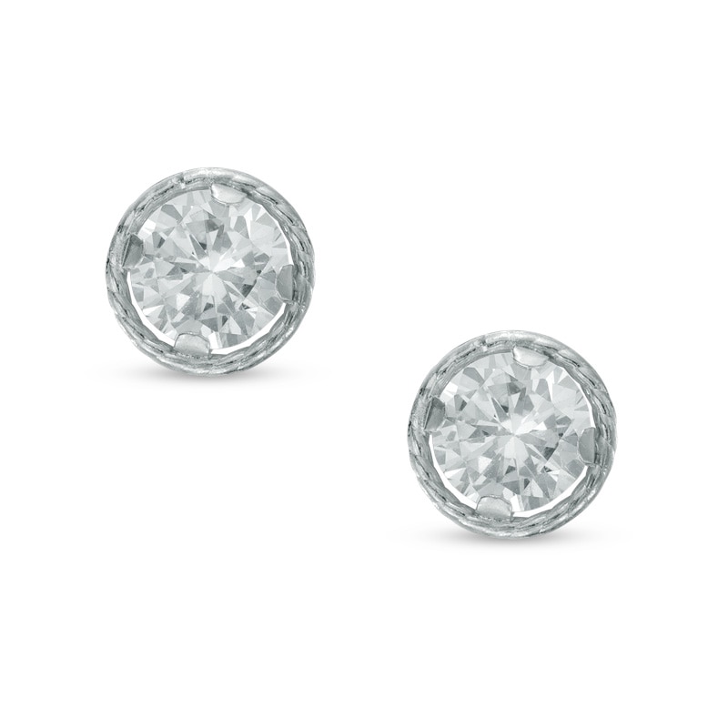 5mm Cubic Zirconia Solitaire Rope Frame Stud Earrings in 10K White Gold