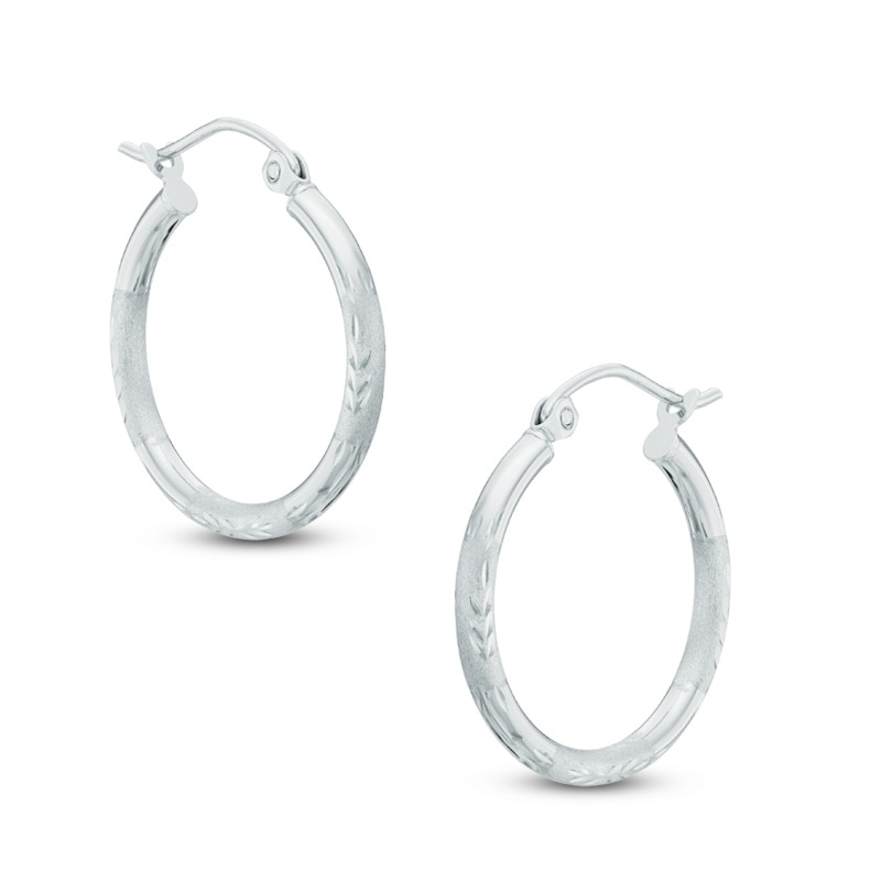 10K White Gold 20mm Diamond-Cut Hoop Earrings