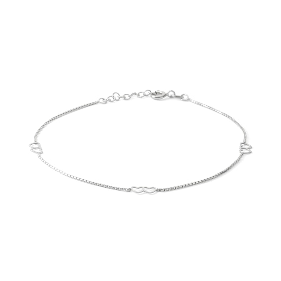 Made in Italy Double Heart Anklet in Sterling Silver