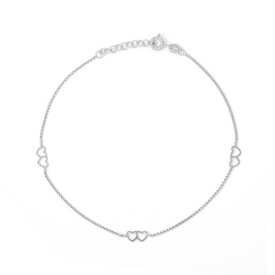 Made in Italy Double Heart Anklet in Sterling Silver - 10"
