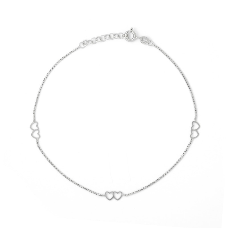Main Image 2 of Made in Italy Double Heart Anklet in Sterling Silver - 10"