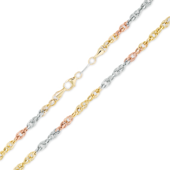 10K Tri-Tone Gold Bonded Sterling Silver 060 Gauge Fashion Link Chain Necklace - 18"