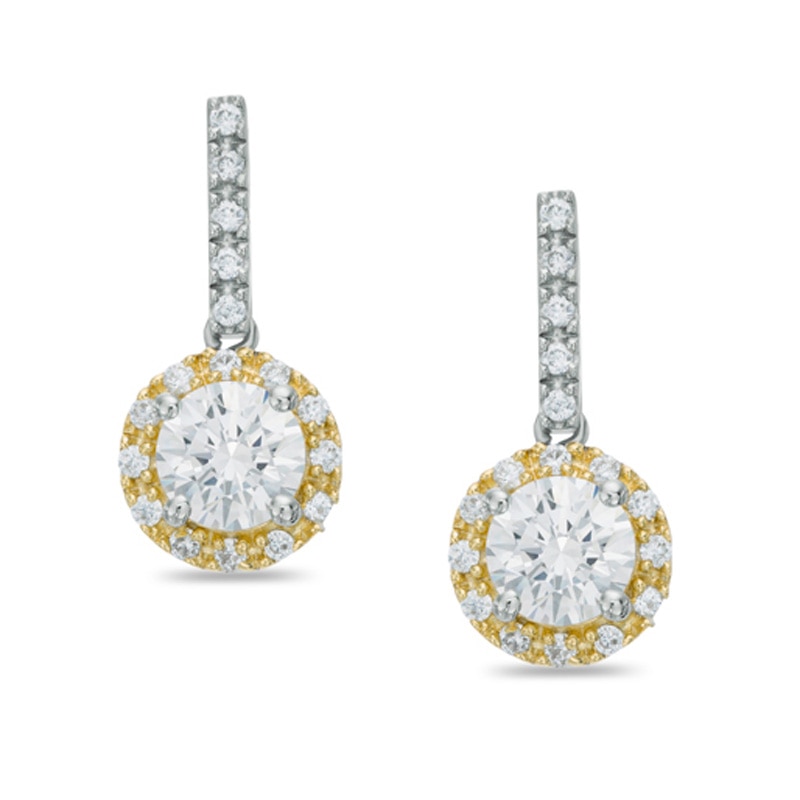 6mm Cubic Zirconia Frame Drop Earrings in Sterling Silver and 18K Gold Plate